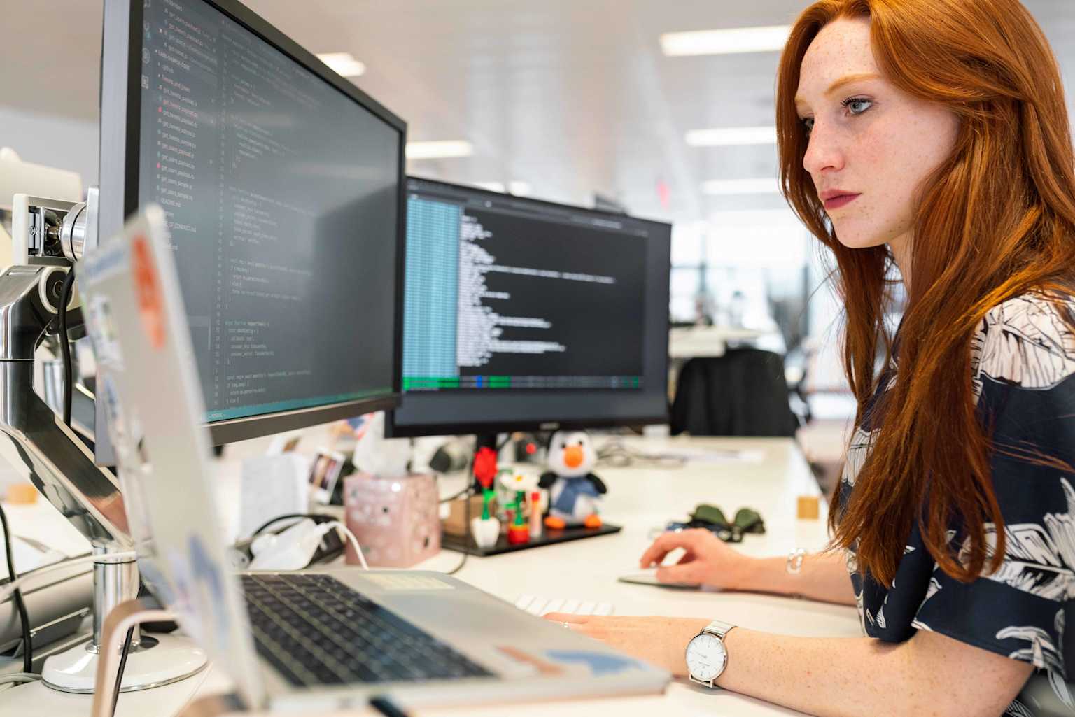 Web developer working on code