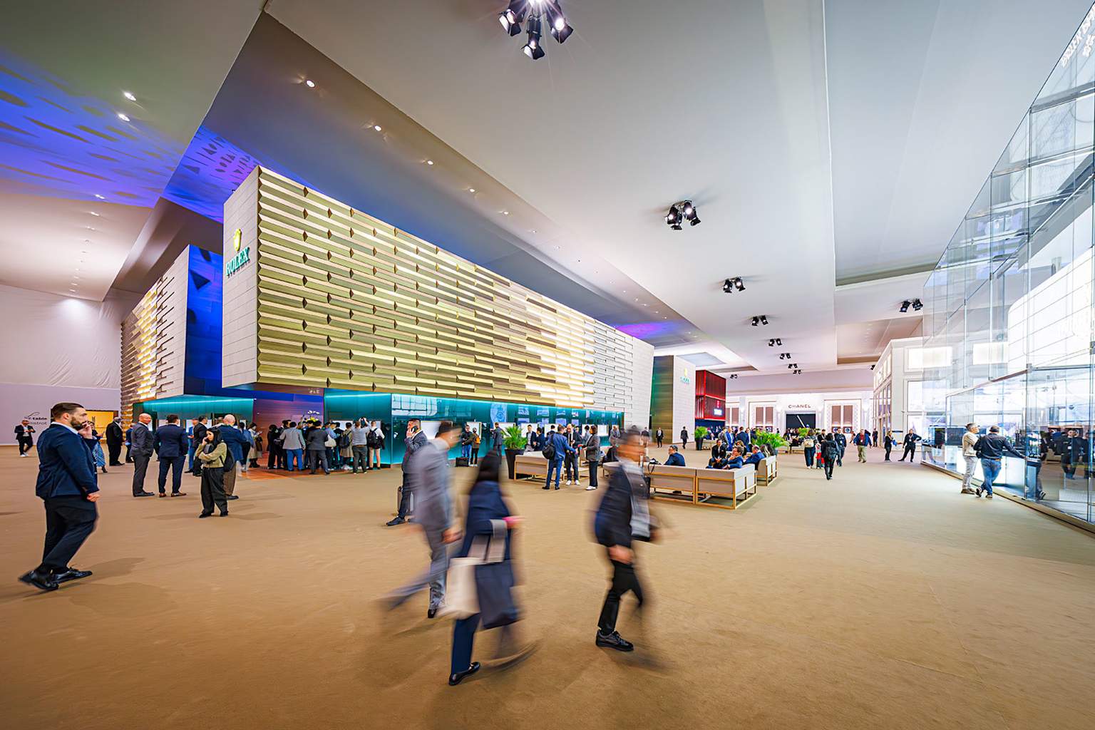 Luxury exhibition hall with watch brand stands