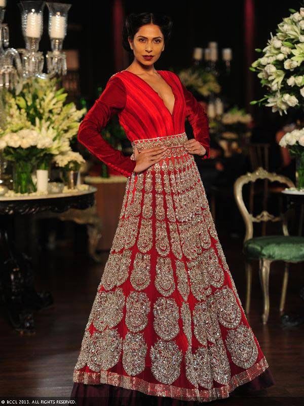 Red Velvet Embroidered Gown