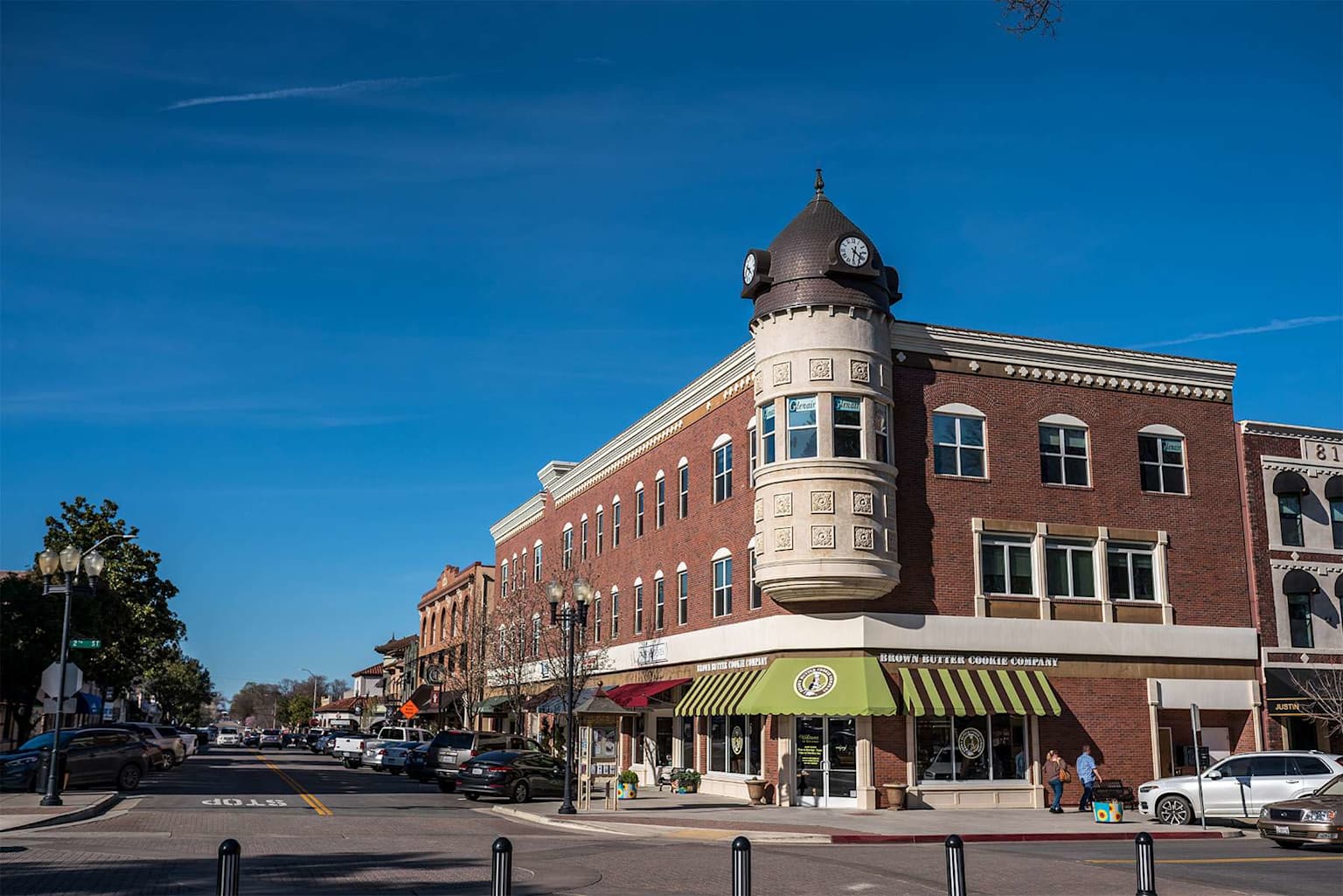 Downtown Paso Robles street scene with historic buildings and shops