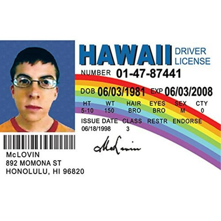 McLovin Hawaii Driver License