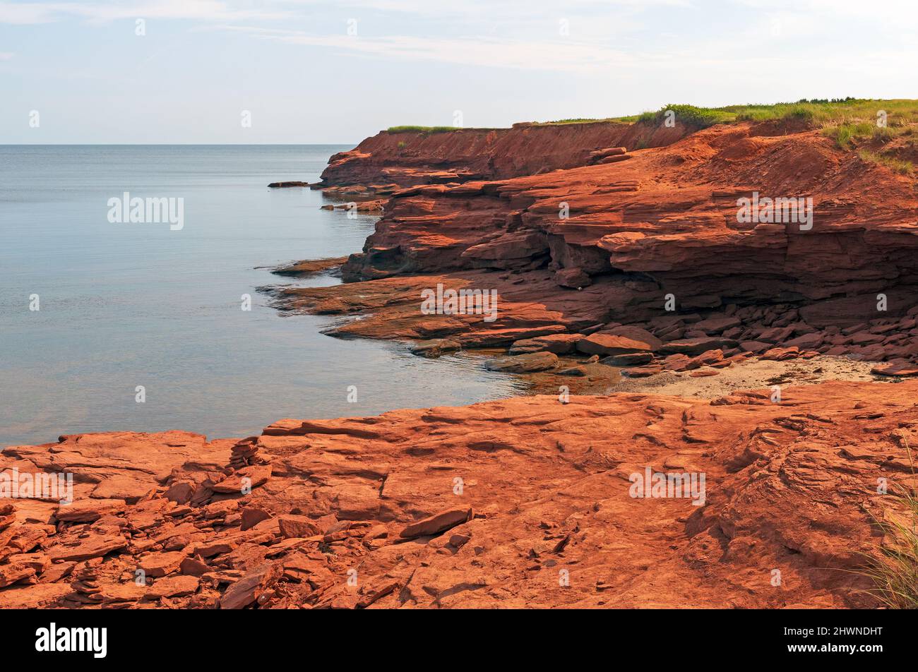 Brackley Beach red cliffs and sandy shore, PEI National Park