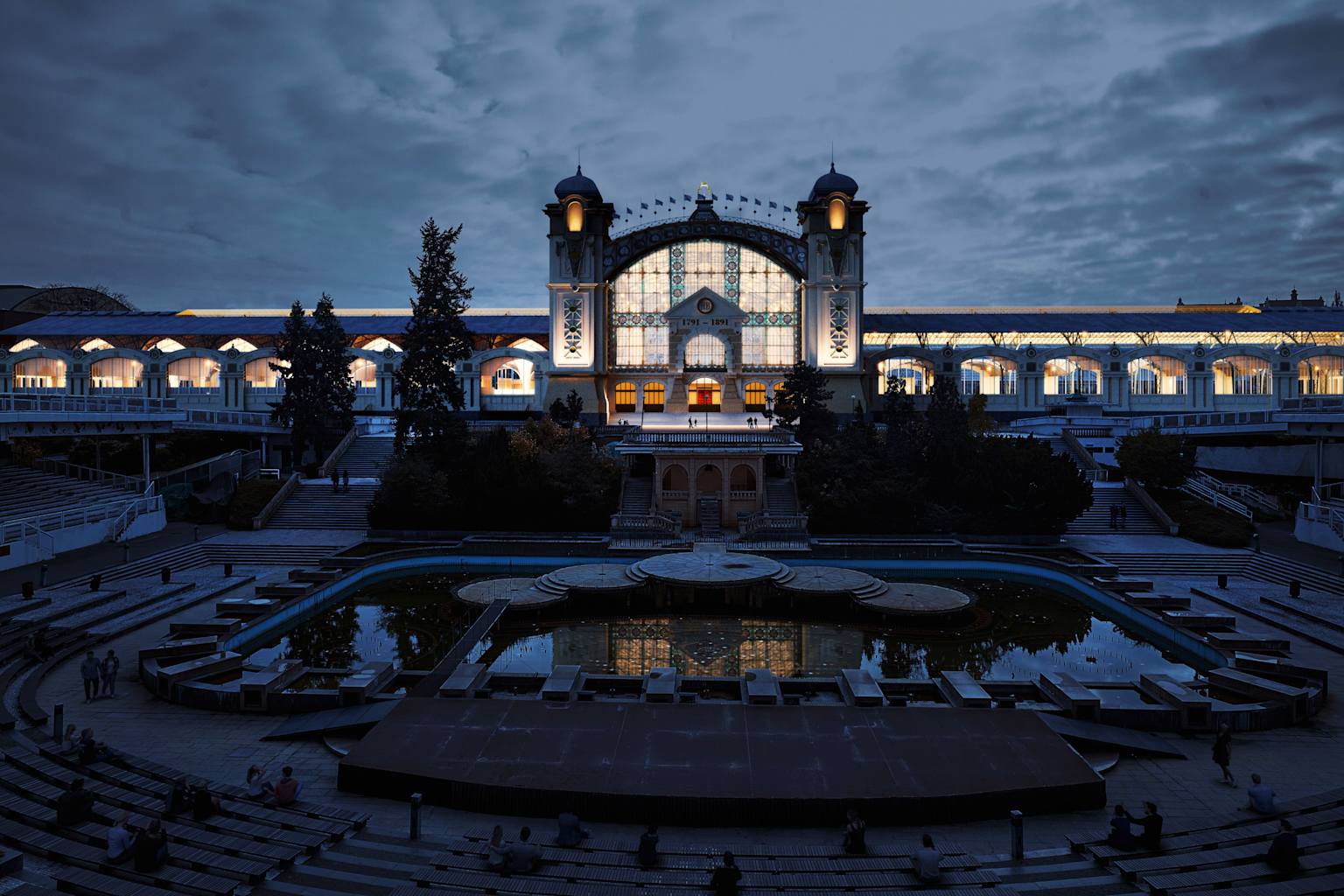 Industrial Palace Prague at night