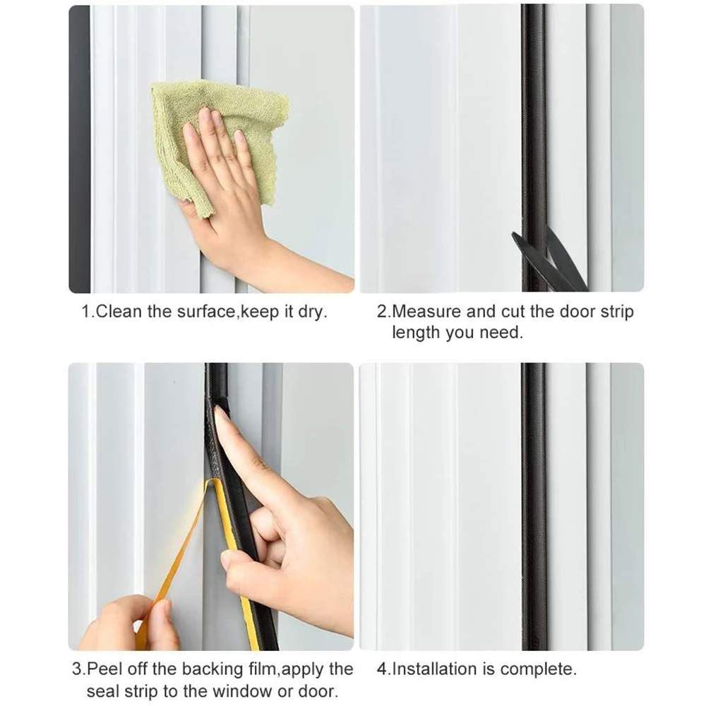 Instructions for installing adhesive V-shaped weather stripping on a door frame