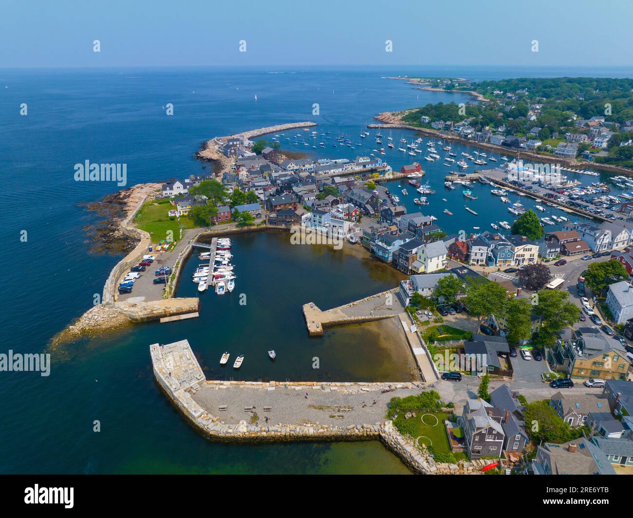 Rockport Massachusetts harbor aerial view with Bearskin Neck