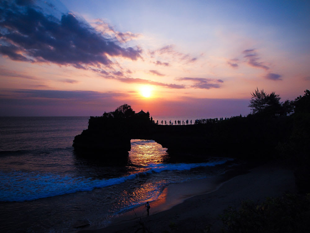 Tanah Lot temple silhouette at sunset in Bali