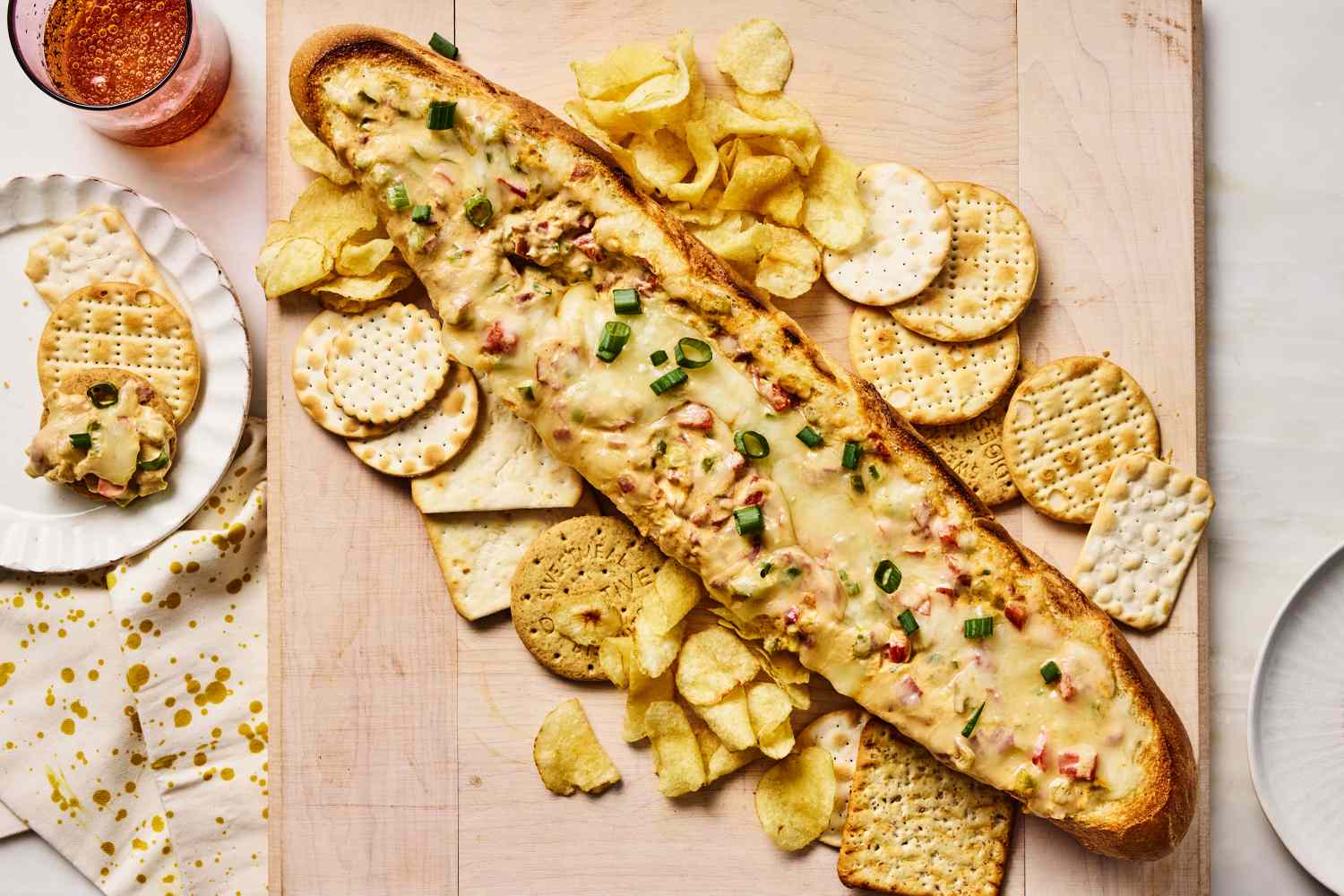 Bread served with a dip spread on a styled board