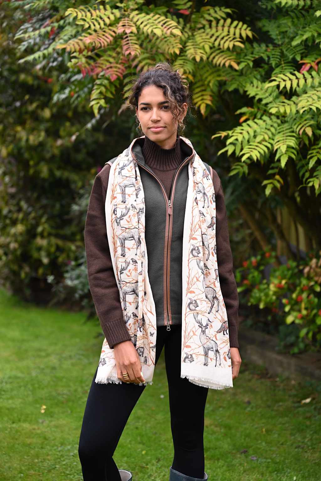 Woodland animal print scarf styling