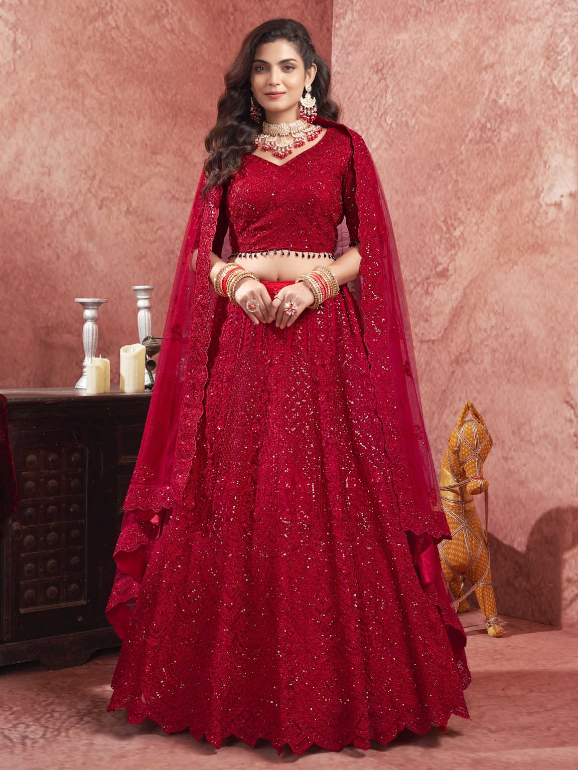 Red and Gold Kali Lehenga