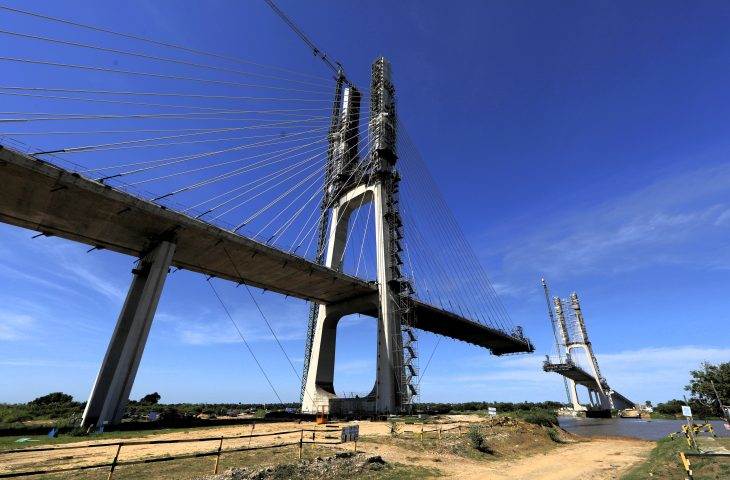 Cable-stayed bridge under construction