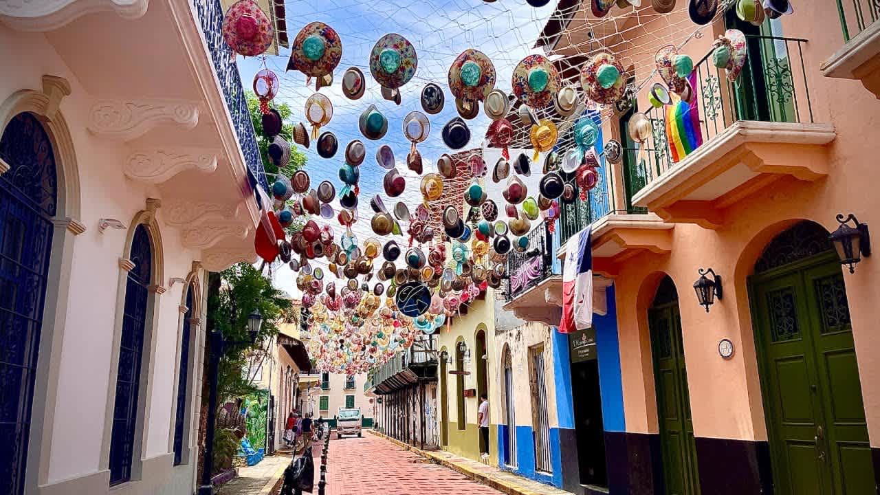Casco Viejo colorful street with hats