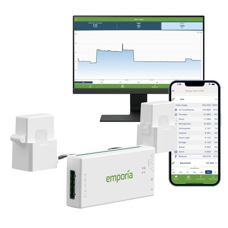 The Emporia Vue Gen 3 energy monitor with 16 circuit sensor clamps