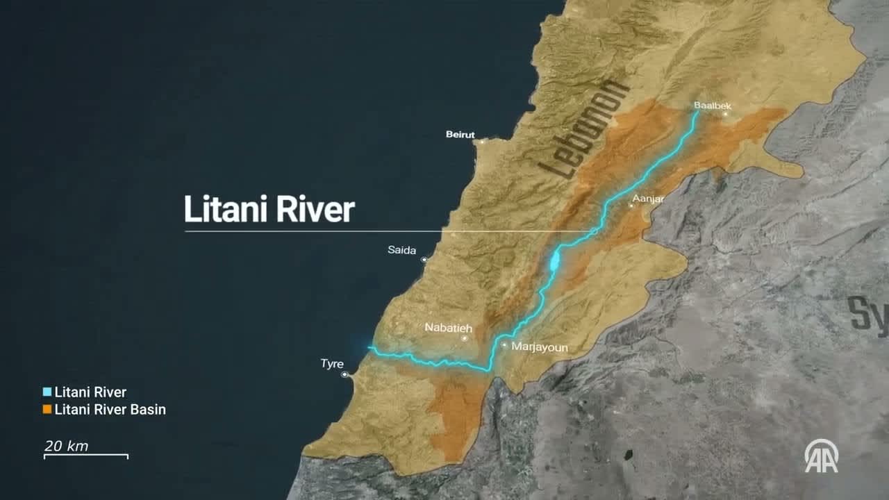 Litani River basin map