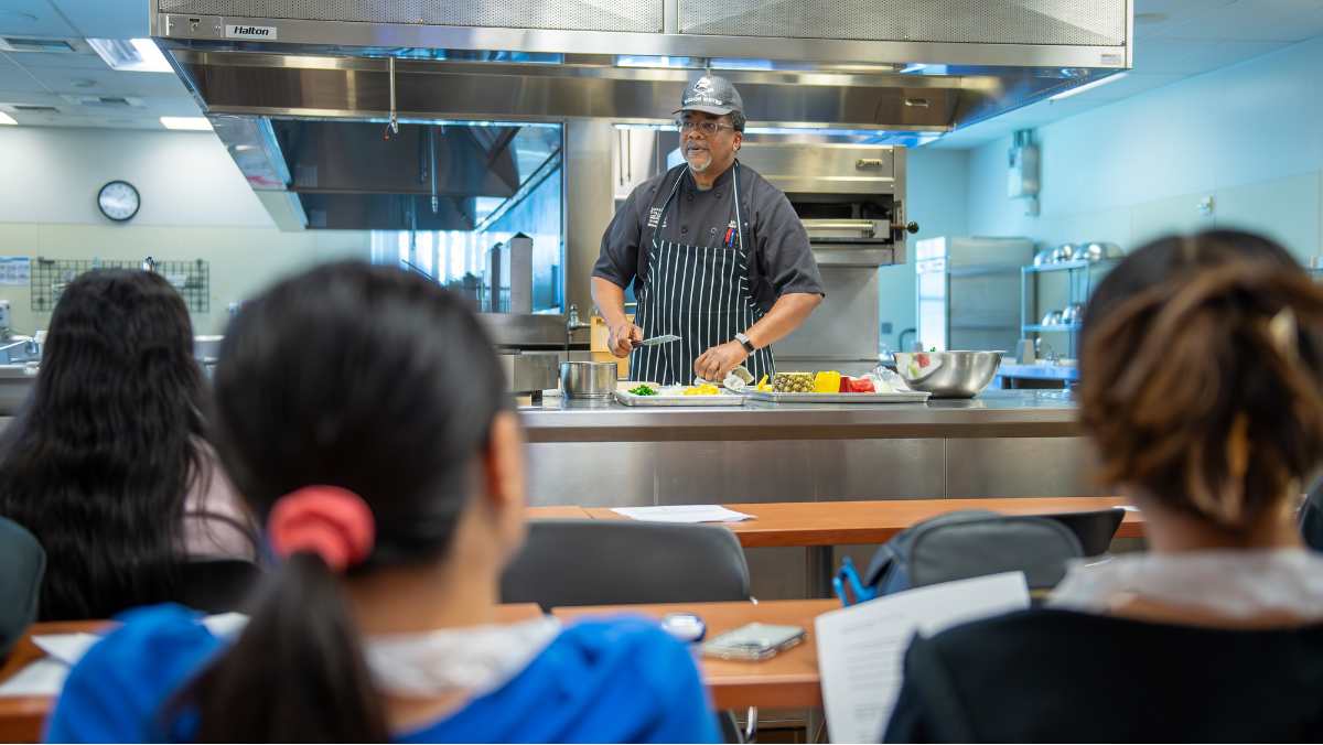 Hospitality classroom and chef instruction