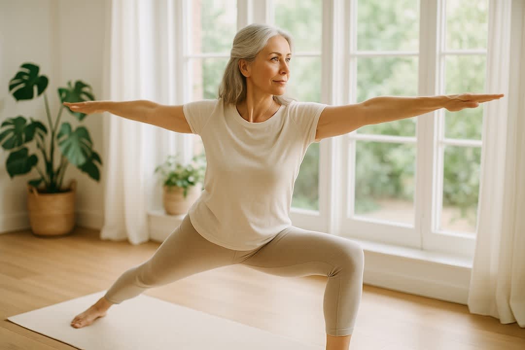 Midlife woman doing gentle wellness exercise