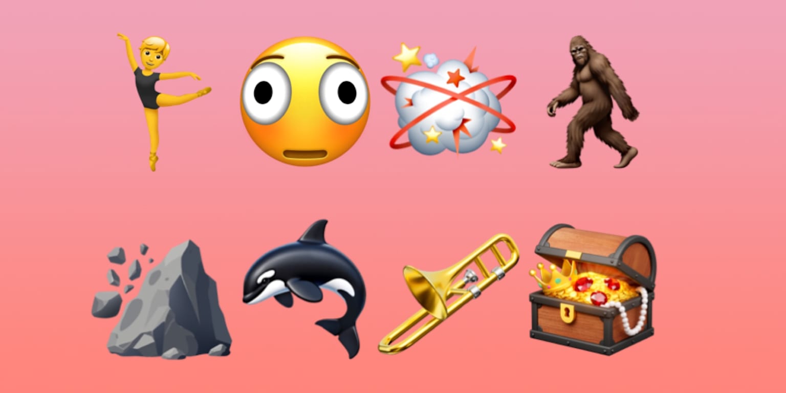 Los ocho nuevos emojis disponibles en iOS 26.4: bailarina de ballet, cara distorsionada, orca, trombón, criatura peluda, cofre del tesoro, nube de pelea y deslizamiento de tierra