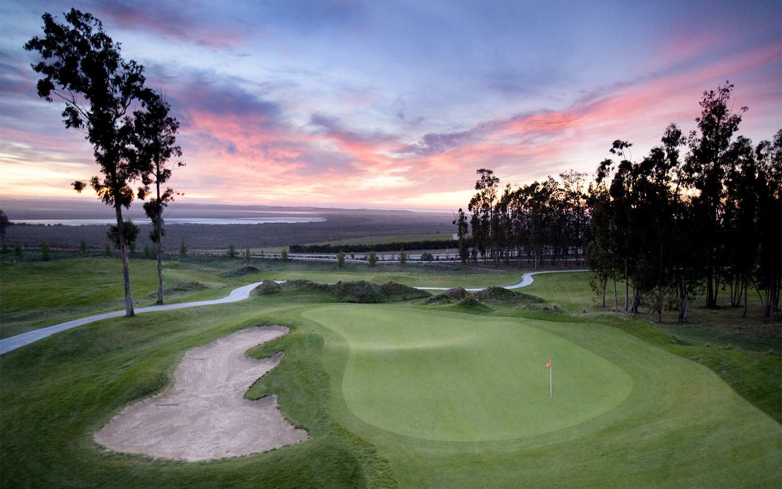 Golf course at Monarch Dunes in Nipomo at sunset