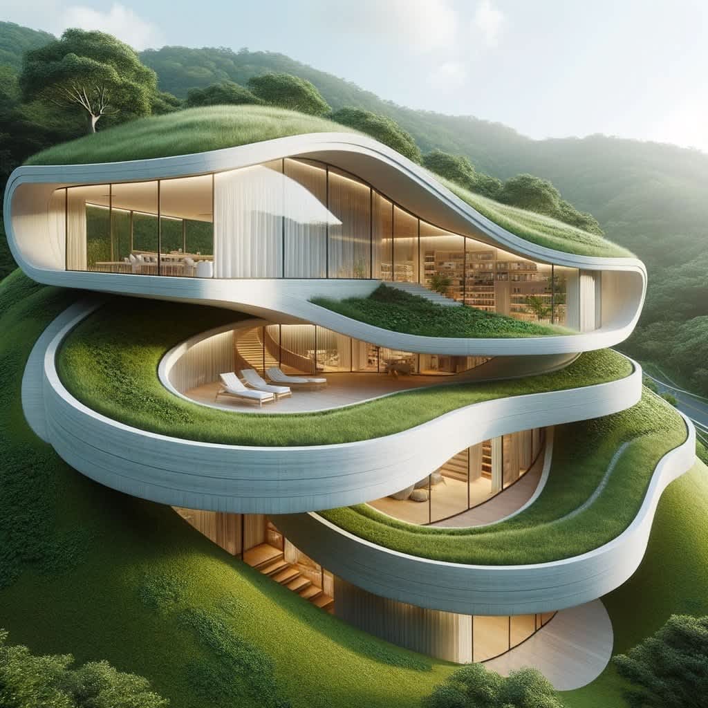 Organic architecture blending natural forms with engineered structure
