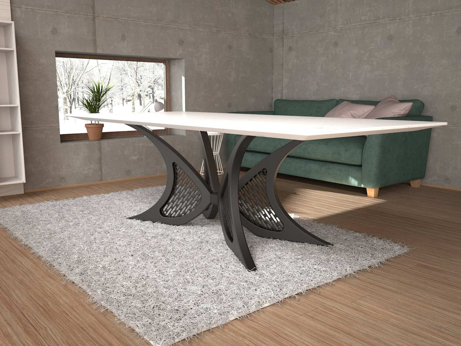Modern table with black metal butterfly legs