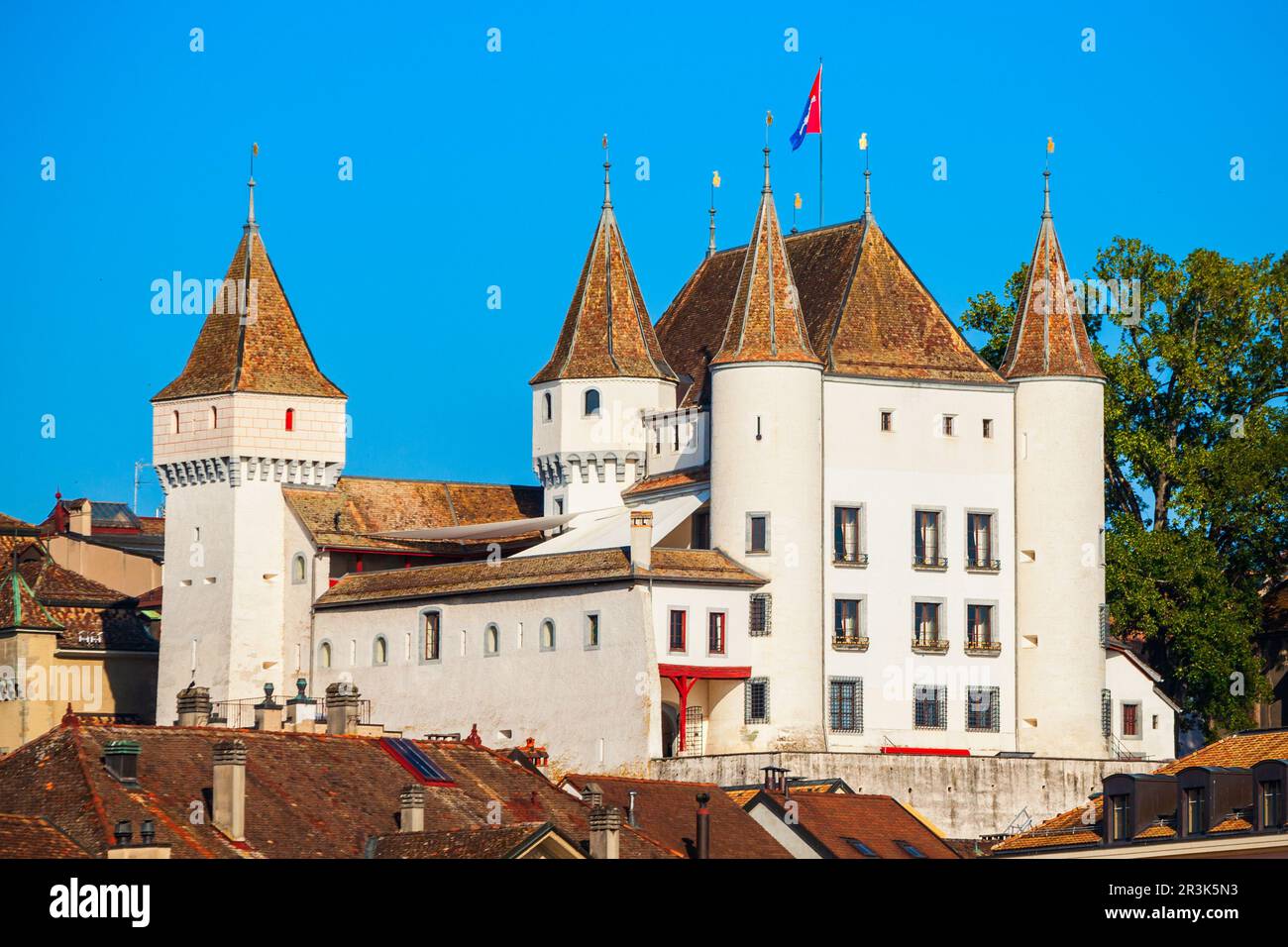 Chateau de Nyon white castle towers