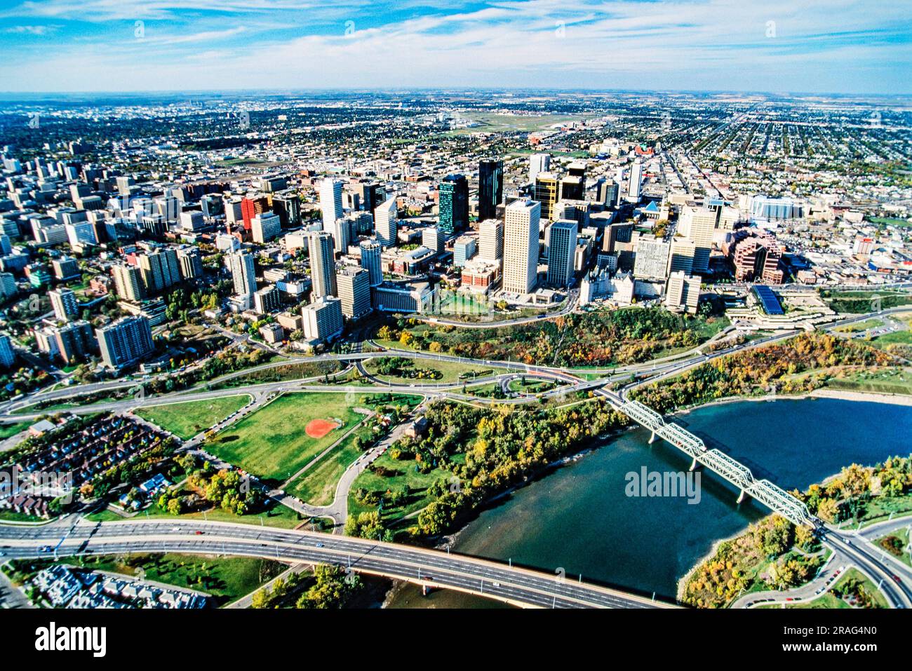 Aerial view of downtown Edmonton skyline