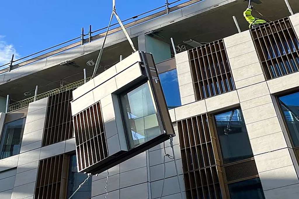 Commercial facade installation on a large office building