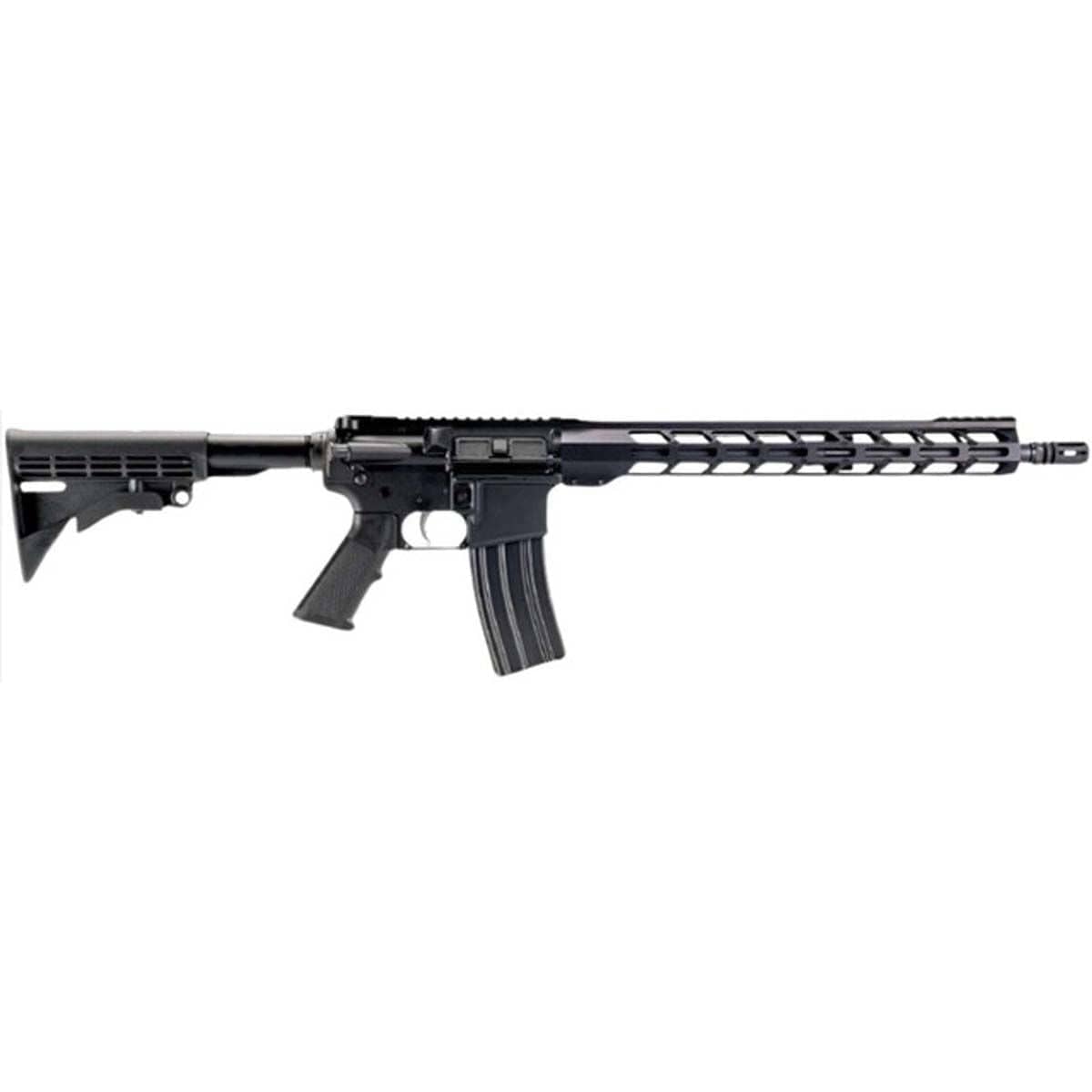 Fucile AR-15 nero con calcio regolabile, caricatore inserito e configurazione moderna da impiego generale