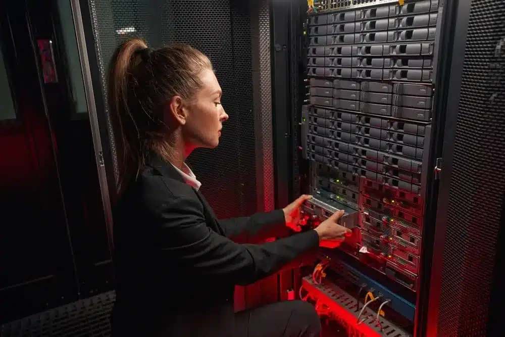 Engineer monitoring server infrastructure
