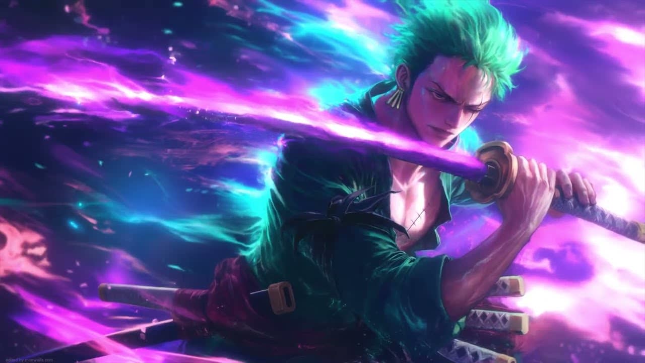 Roronoa Zoro Enma, llamas moradas, Haki del conquistador, One Piece, Wano
