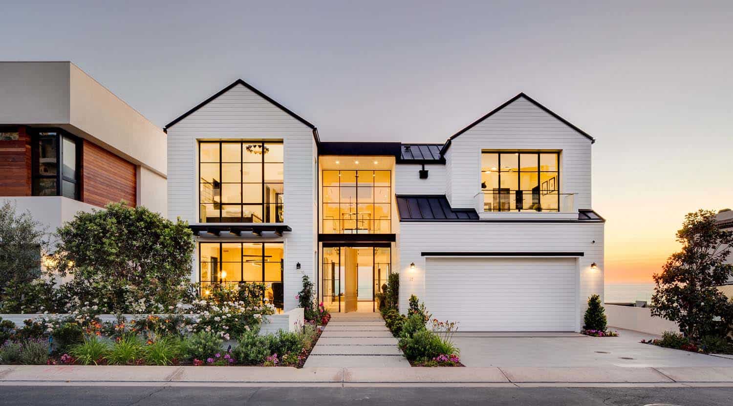 Modern Central Coast style home exterior at sunset