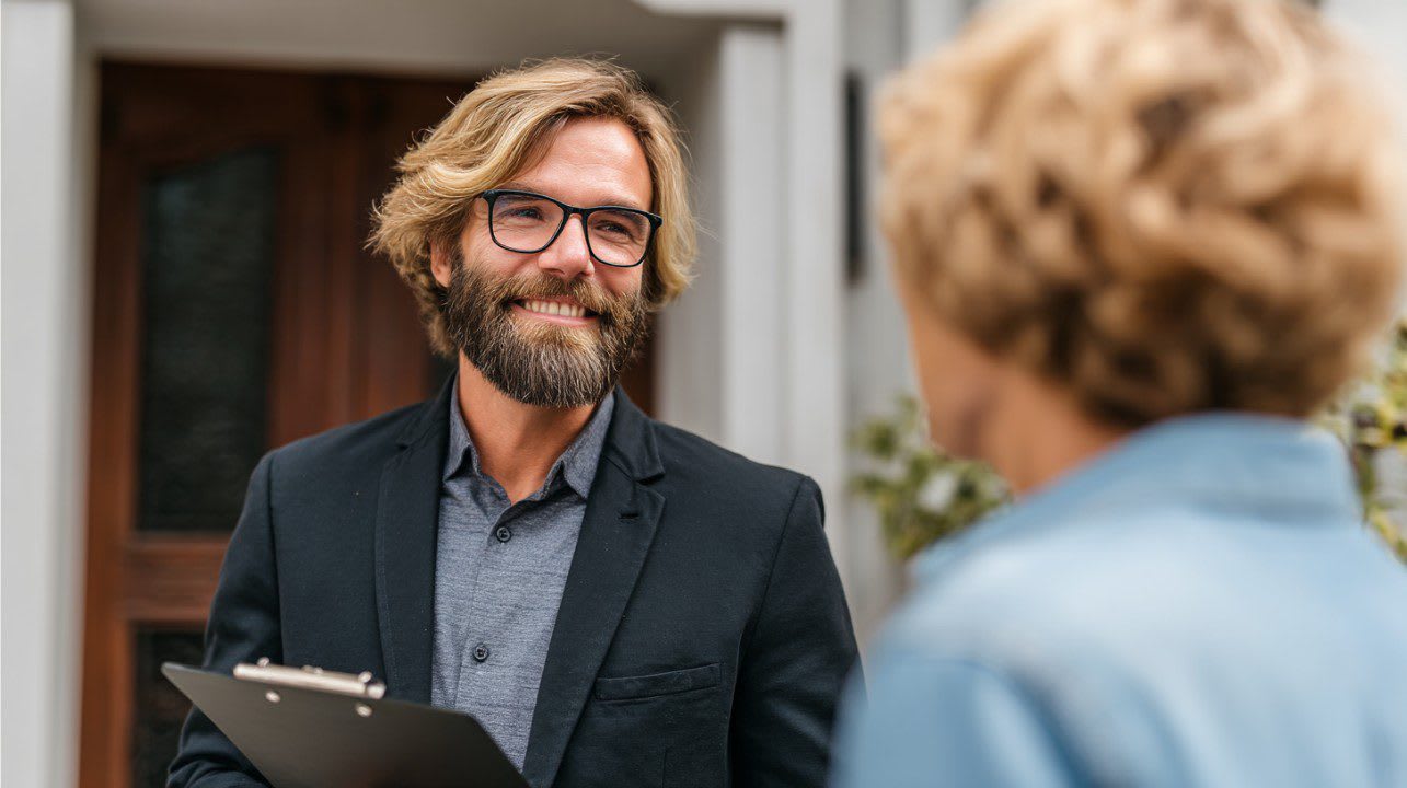 Real estate agent meeting clients