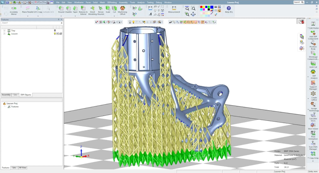CAD model of a mechanical component prepared for 3D printing