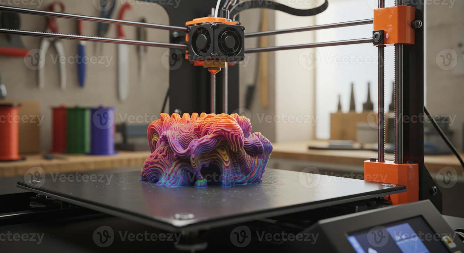 3D printer producing a colorful prototype object