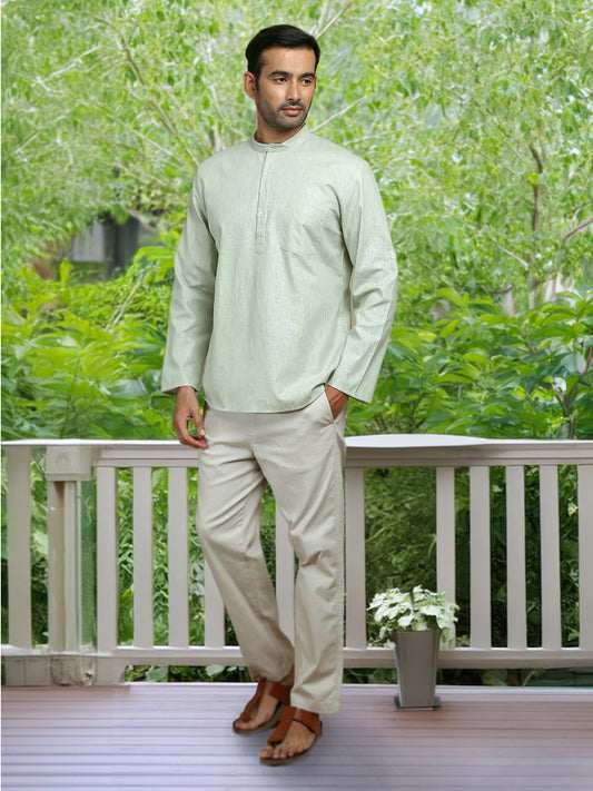 Men winter airport outfit Delhi Amritsar — graphic tee layered with flannel overshirt and straight jeans