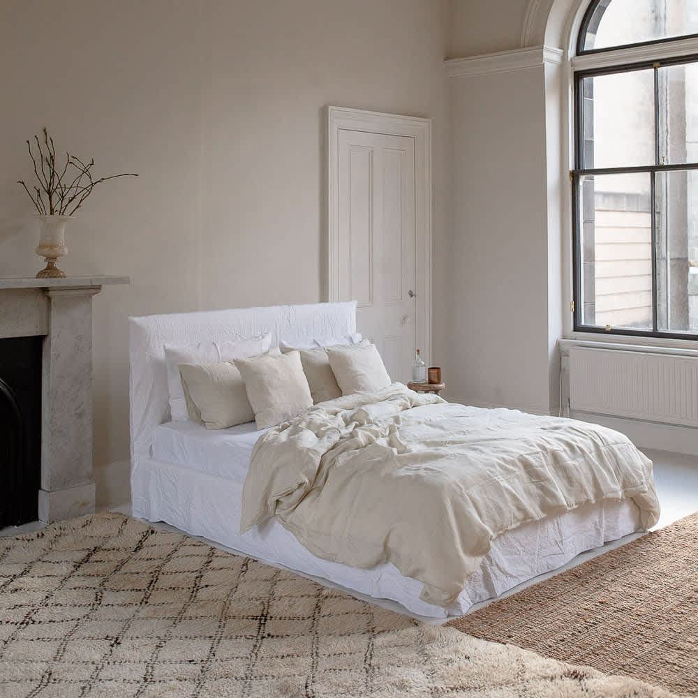 Neutral linen bedding bedroom