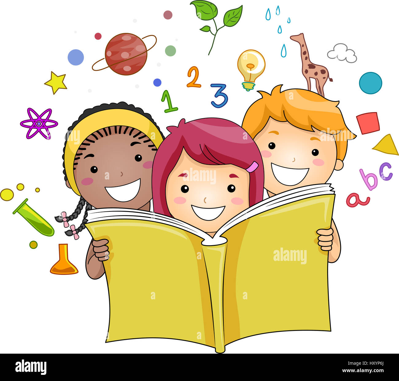 Children reading educational books