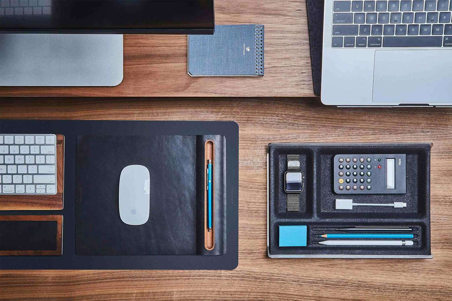 Grovemade Leather Desk Pad &mdash; premium vegetable-tanned full grain leather desk mat in natural workspace setup