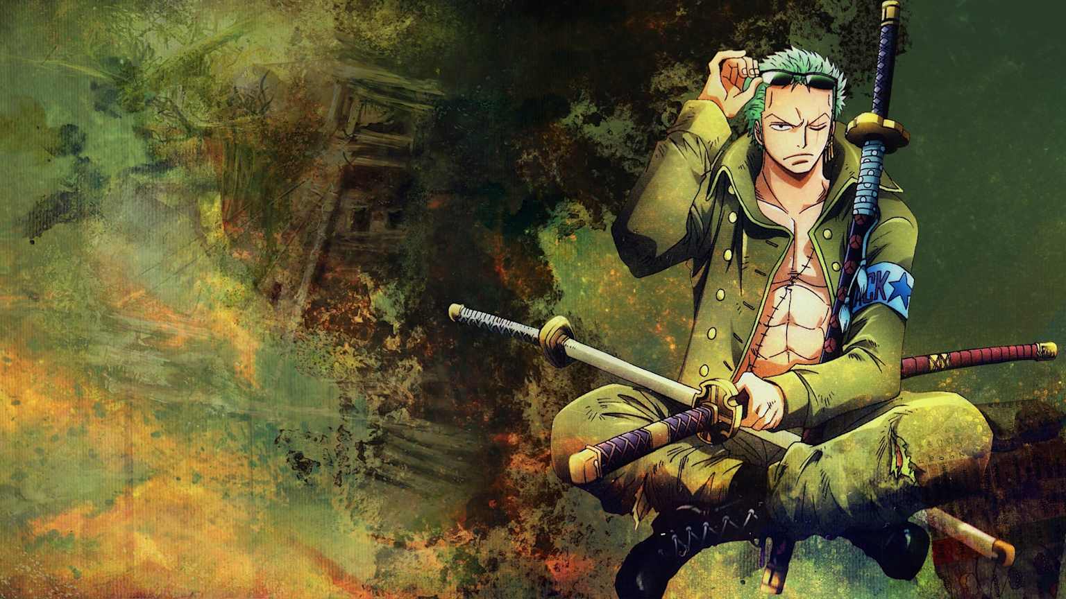 Roronoa Zoro One Piece Tres Espadas Santoryu Capa Verde HD