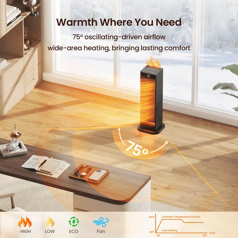 A modern space heater being used for zone heating in a home office