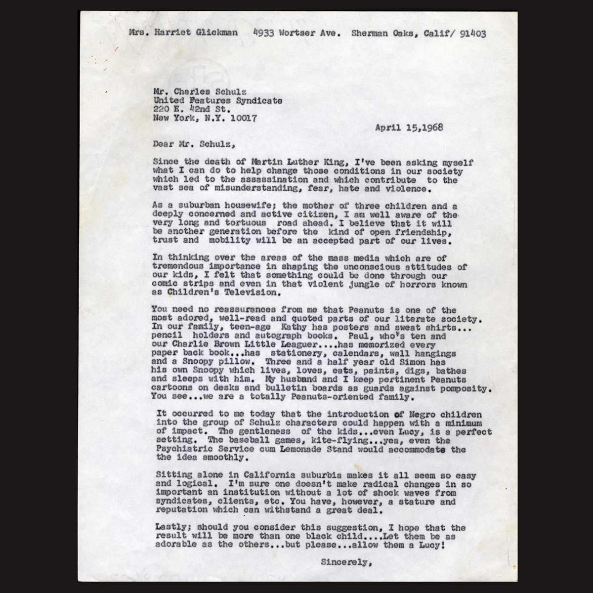Glickman letter to Schulz