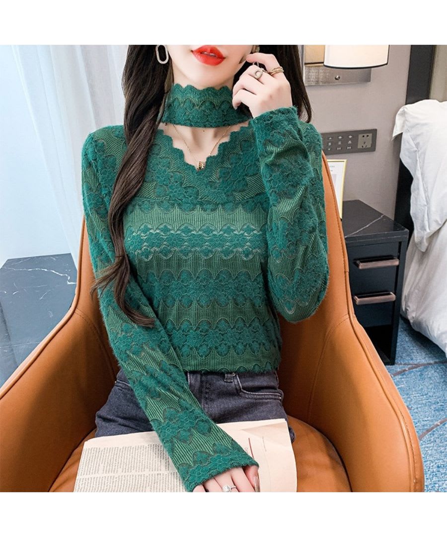 Lace and sheer spring blouse