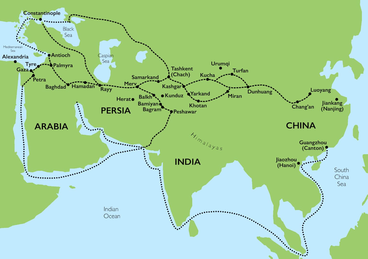 The Silk Road trade route map