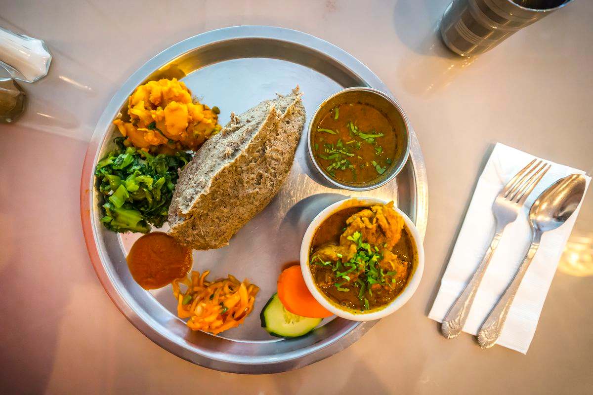Traditional Himalayan thali with local dishes