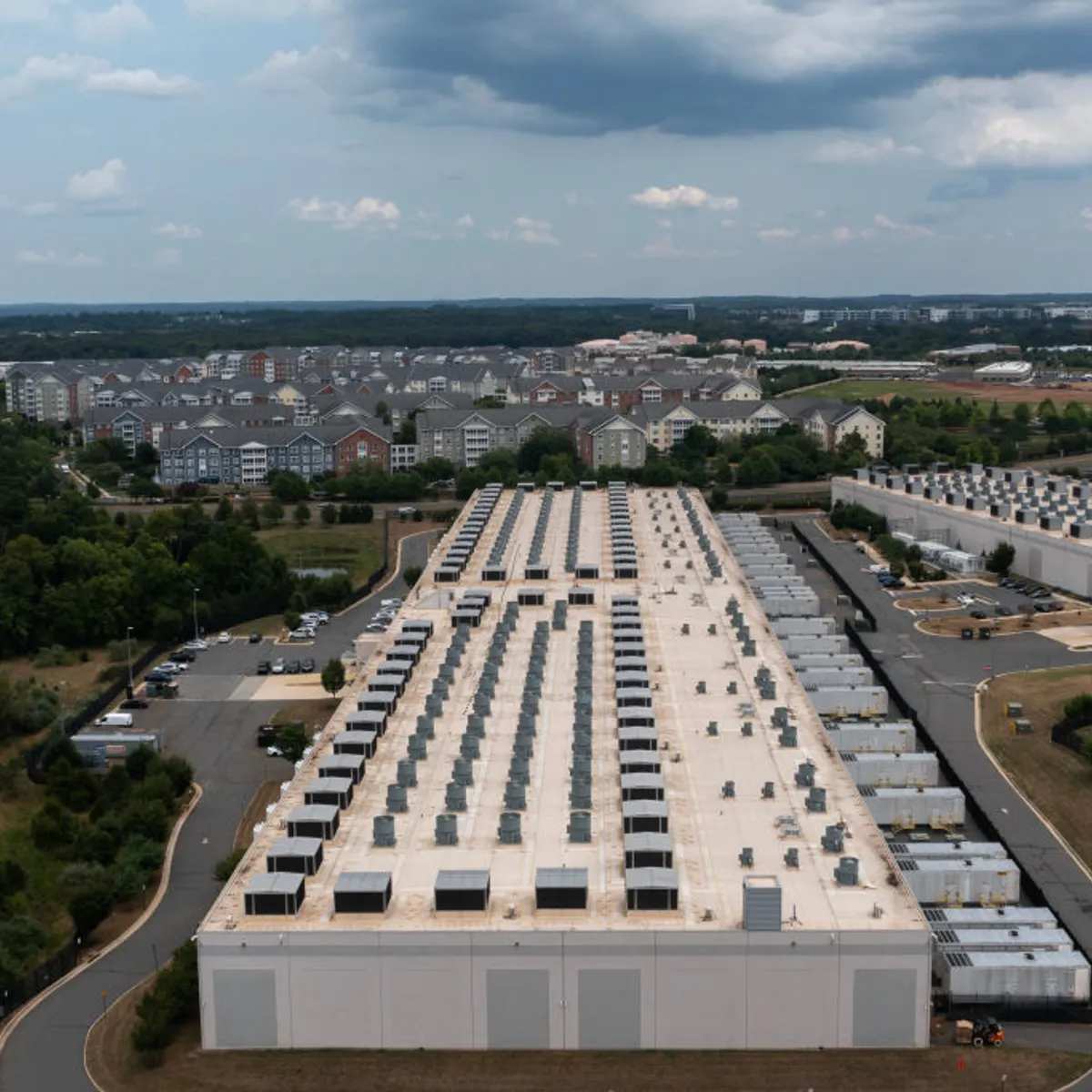 Aerial view of data center campus under construction