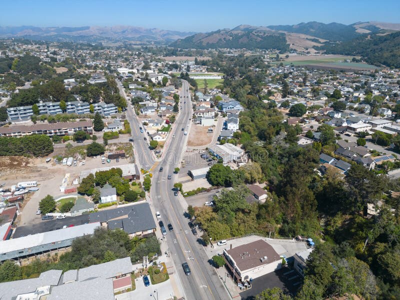 Aerial view of Arroyo Grande homes and surrounding landscape