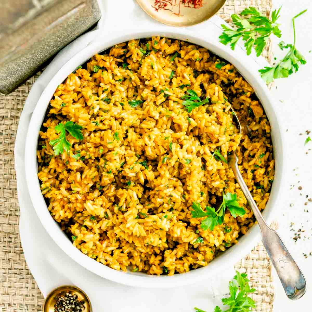 Golden saffron-braised lamb biryani with whole spices