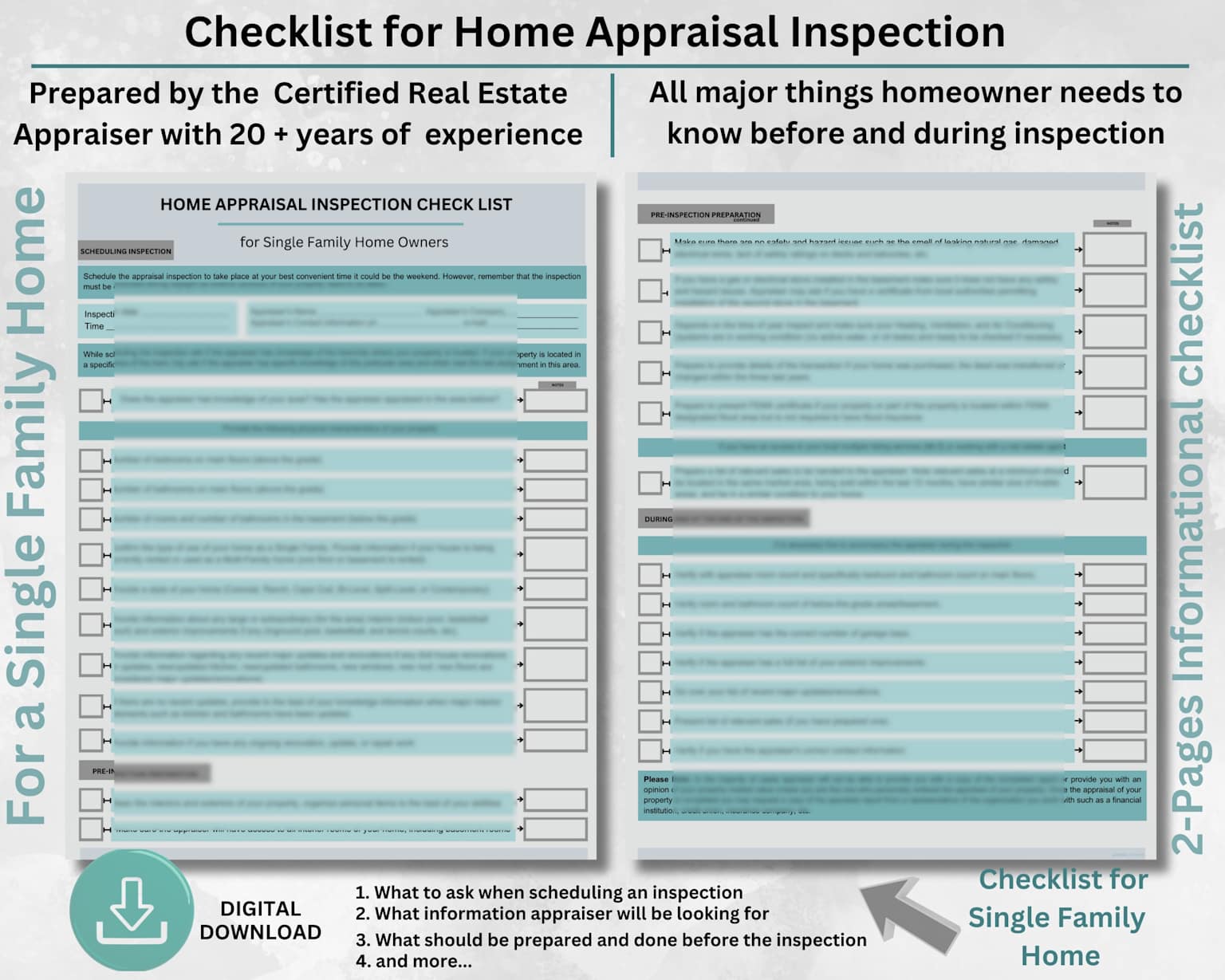 Home appraisal checklist and inspection form