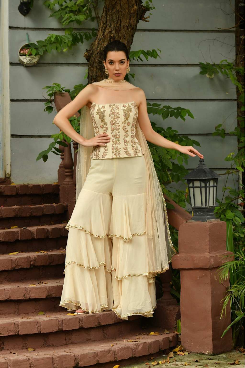 Ivory Embroidered Sharara