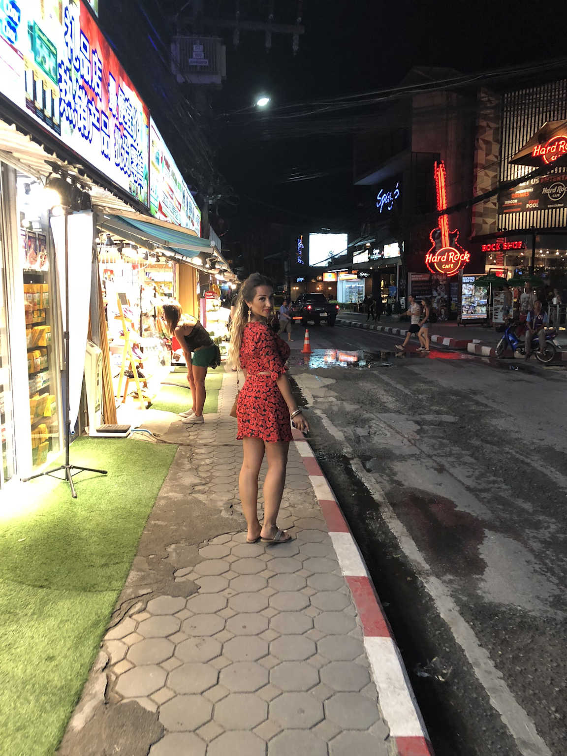 Night market street in Koh Samui with neon lights