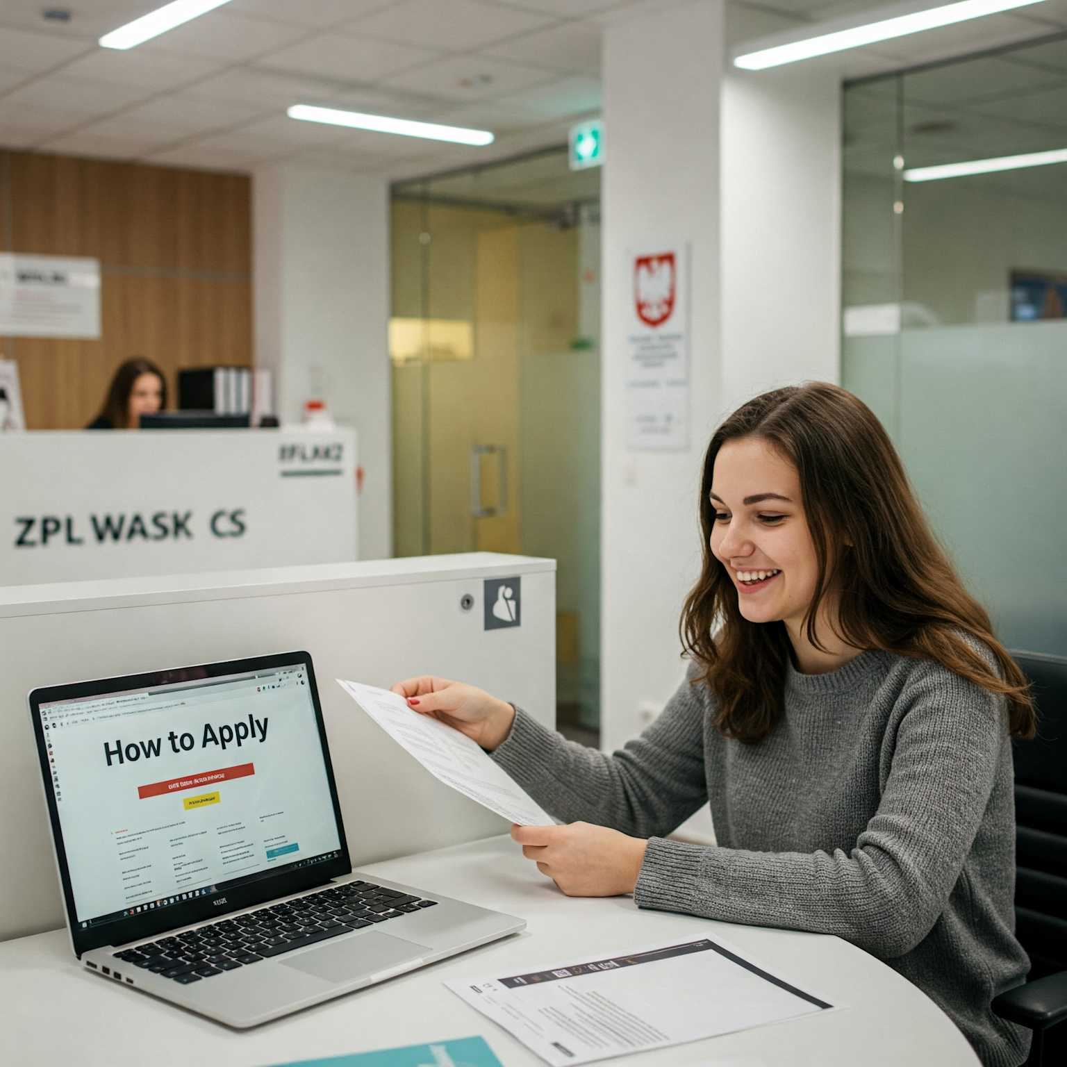 Жінка тримає документ і переглядає інструкцію щодо подання